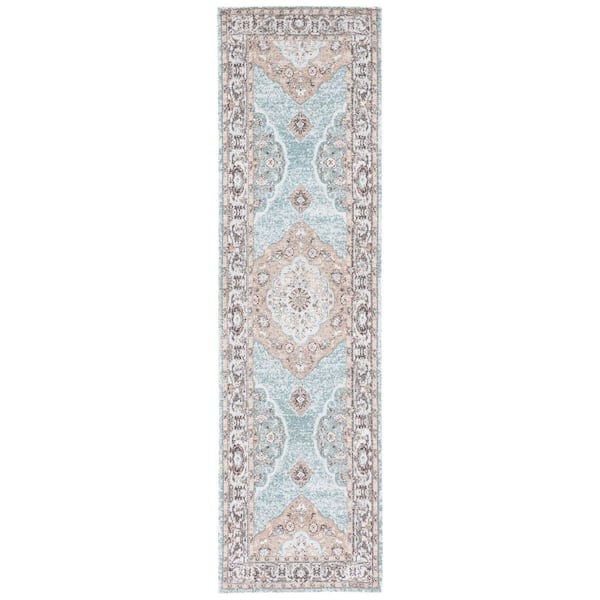 Classic Vintage 2 ft. x 8 ft. Sage/Green Border Distressed Runner Rug