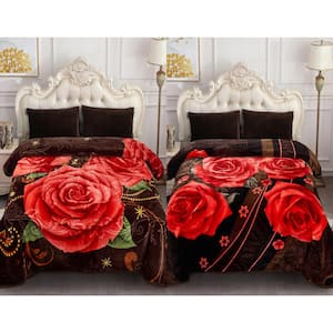 Rose 77"x87" Reversible Printed Polyester Fleece Mink Warm Thick Winter Blanket