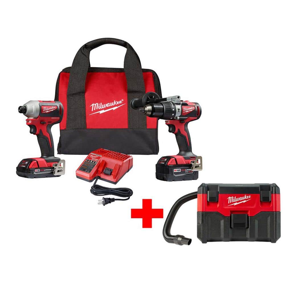 Milwaukee M18 18V Lithium-Ion Brushless Cordless Hammer Drill and Impact Combo Kit with Free M18 2 Gal. Wet/Dry Vacuum -  2893-22CX-0880