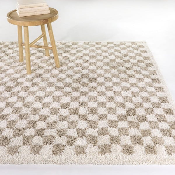 Covey Beige 9 ft. x 12 ft. Checkered Shag Area Rug