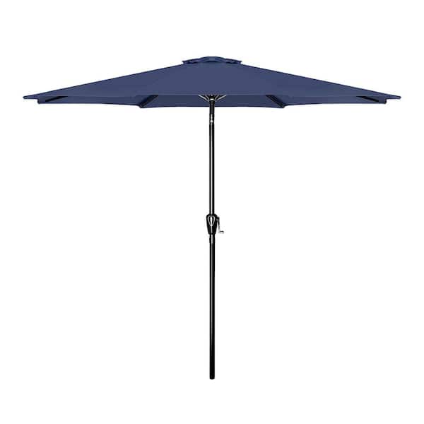 Sudzendf 9 ft. Patio Outdoor Table Market Yard Umbrella with Push Button Tilt/Crank, 6-Sturdy Ribs in Blue