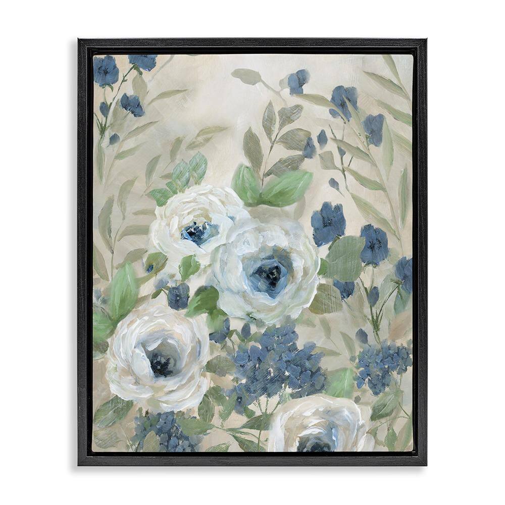 Muted Blue and White Blossoms by Nan 1-Piece Black Floater Frame Nature Graphic Art Print 21 in. x 17 in. price history on PriceWatchPro