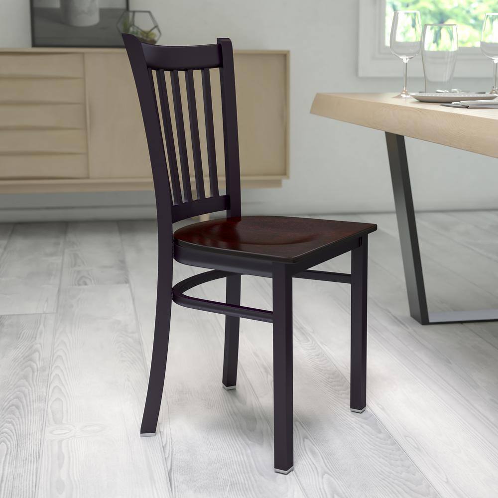 Windsor High Slat Side Chair in Black Steel & Walnut Wood