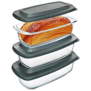 1.9 Quart 3 pc Loaf Pans for Baking Bread with Lids Baking Set. Oven Pan, Bread Saver Container Airtight