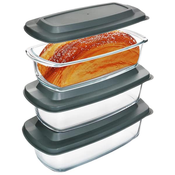 1.9 qt. 3-Piece Loaf Pans for Baking Bread Lids Baking Set Oven Pan, Bread Saver Container Airtight