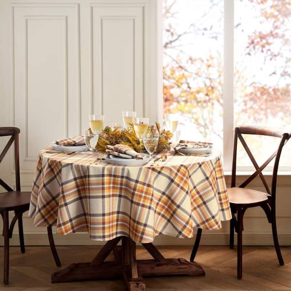 Russet Harvest Woven Plaid Tablecloth, Multicolor - 60"W x 84"L Oval