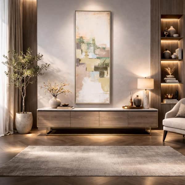 Ivory Wood Framed Handpainted Vertical Canvas Wall Art 60 in. x 22 in.