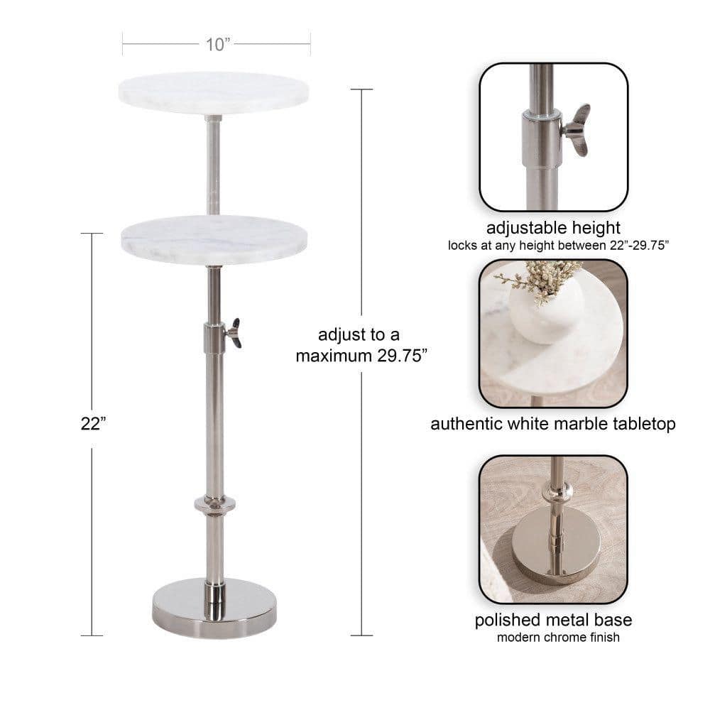 Engles 10 in. Silver/White Round Marble End Table - thumbnail 4