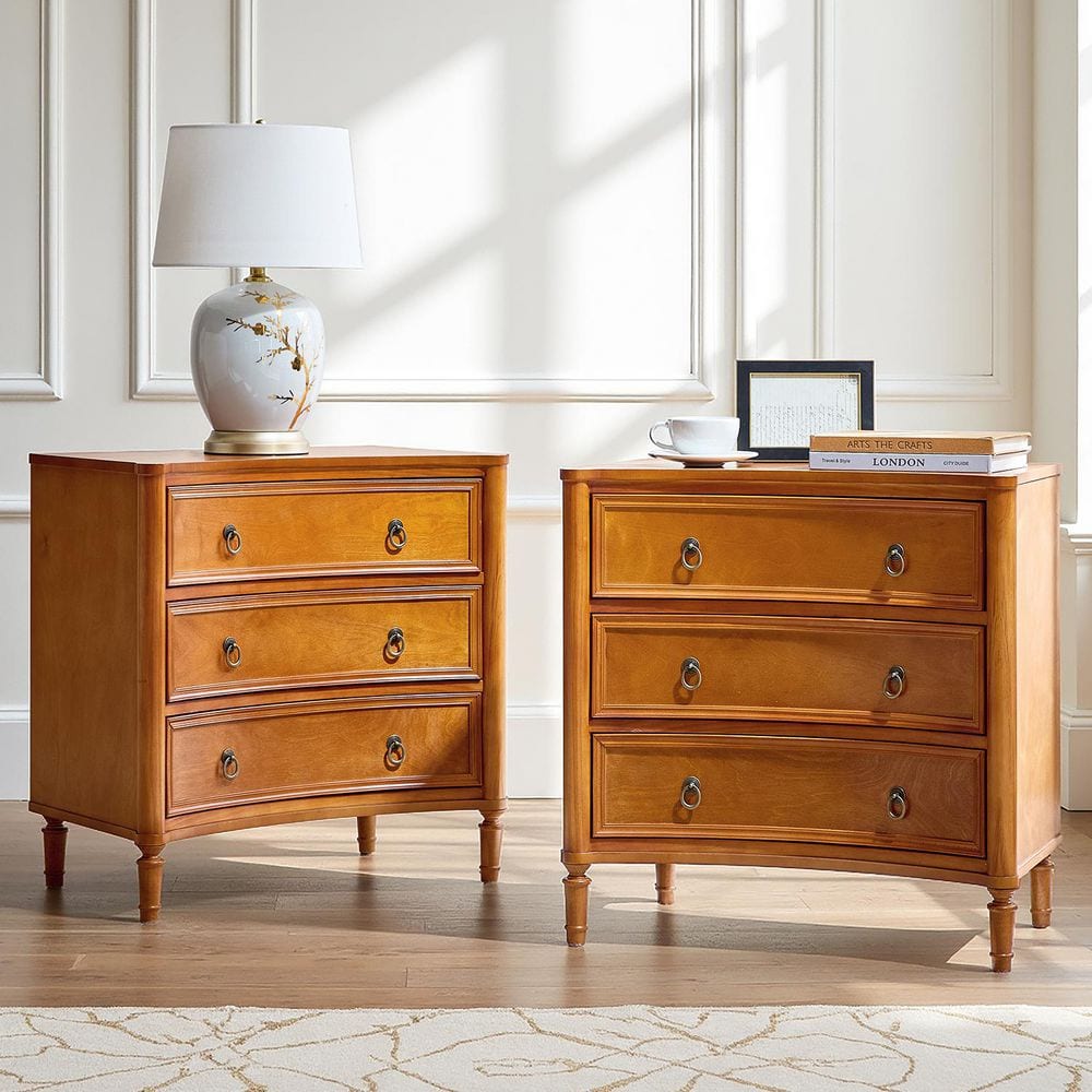 Ken Acorn 3-Drawer 26 in. W Curved Silhouette Nightstand with Built-in Charging Station Set of 2