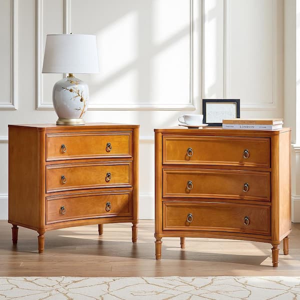 Ken Acorn 3-Drawer 26 in. W Curved Silhouette Nightstand with Built-in Charging Station Set of 2