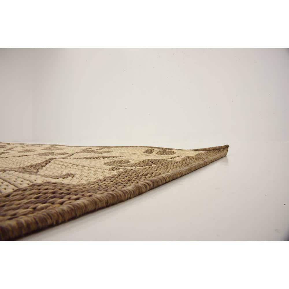 Brown and Beige Rectangular Synthetic Outdoor Area Rug