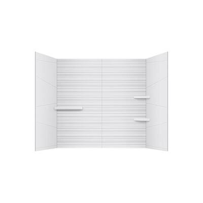 Horizon 60 in. W x 60 in. H 4-Piece Glue Up Marble Alcove Tub Wall Surround in Matte White with Shelves