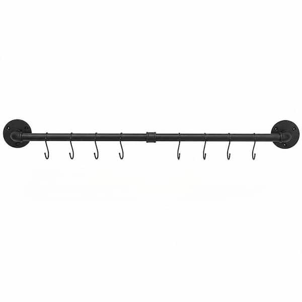 Black 38.5 in. Industrial Pipe Wall Mounted Pot Rack and Utensil Hanger, Kitchen Pot Storage Organizer
