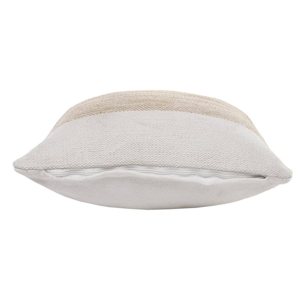 Ivory and Tan Striped Jute Cotton 20" Square Throw Pillow