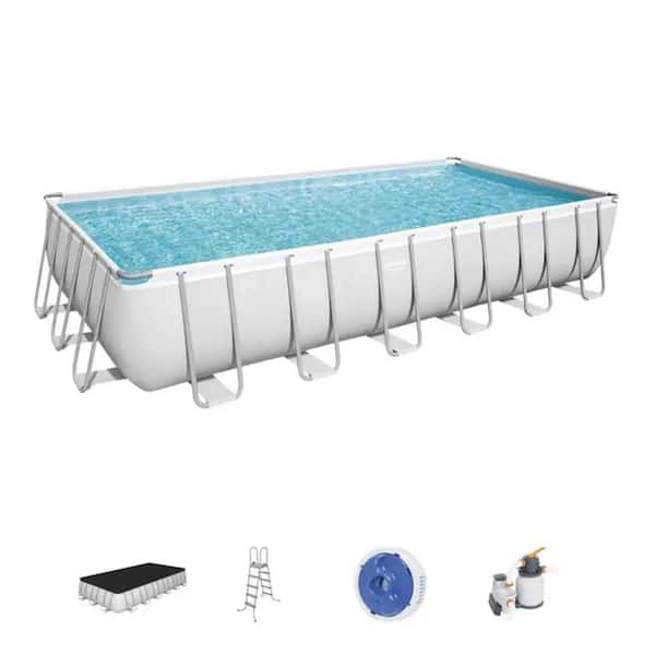 Bestway 24 ft. x 12 ft. Rectangular 52 in. Deep Metal Frame Above Ground  Swimming Pool Set 56477E-BW - The Home Depot