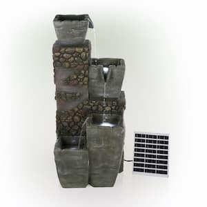 43 in. H Gray Outdoor Solar 4-Tier Cascading Vase Fountain with LED Lights