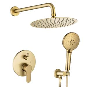 Single Handle 2-Spray Shower Faucet Round 10 in. 2.5 GPM with High Pressure in. Brushed Gold