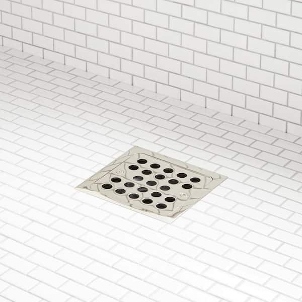 SIGNATURE HARDWARE Menlo 2 in. or 3 in. PVC Drain with Square Polished Nickel Tile-In Strainer