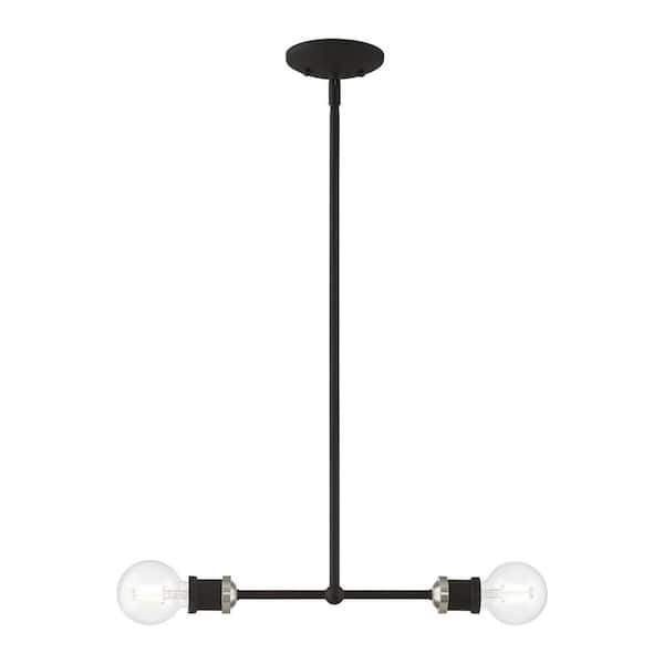 Livex Lighting Lansdale 2-Light Black Linear Chandelier with Brushed Nickel Accents