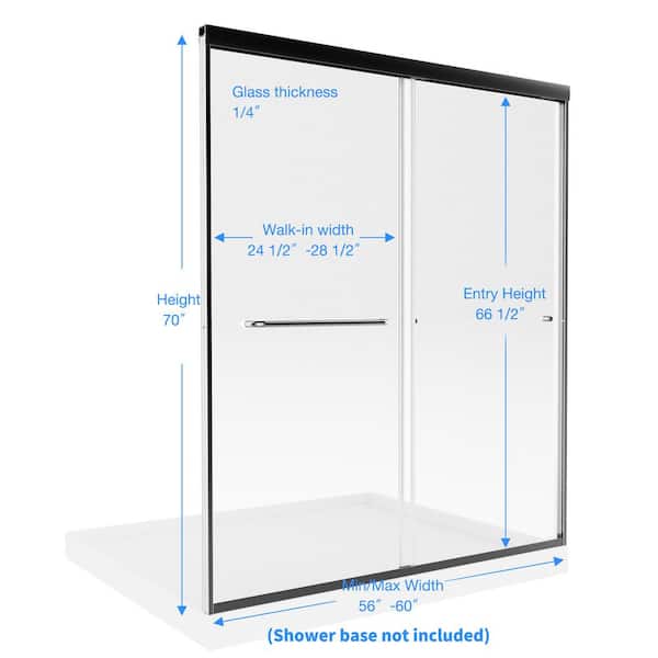 56 in. to 60 in. W x 70 in. H Sliding Framed Shower Door in Matte Black with 1/4 in. 6 mm Clear Glass