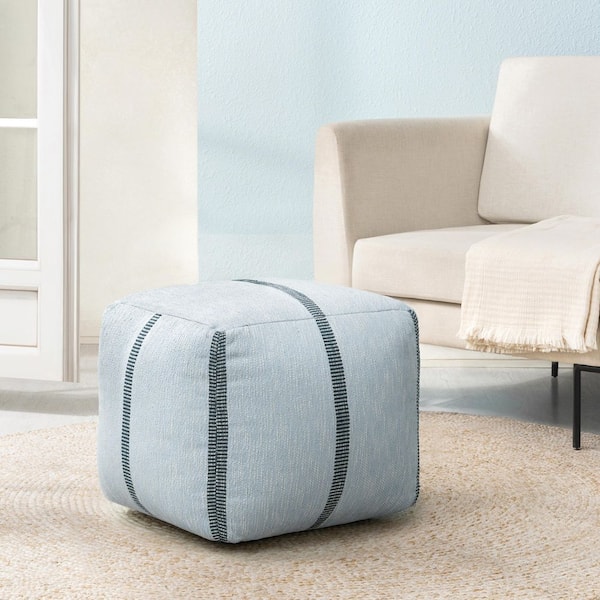Waterbery Midnight Blue Cotton Upholstered Pouf