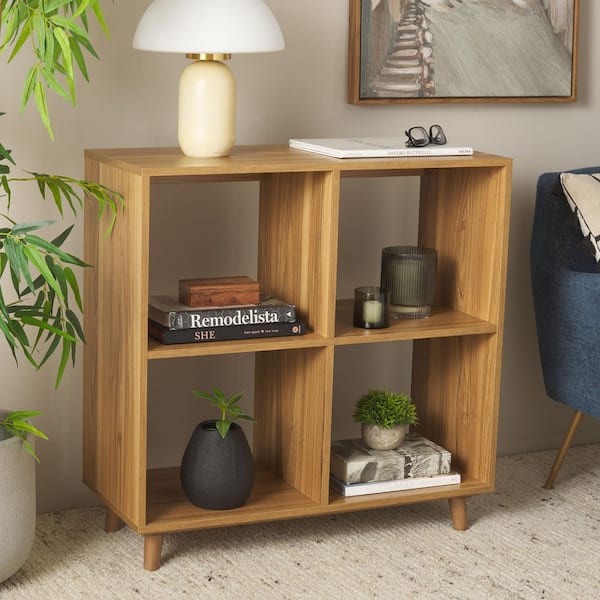 Yona 14 in. Brown Oak Wood End Table with 4 shelf