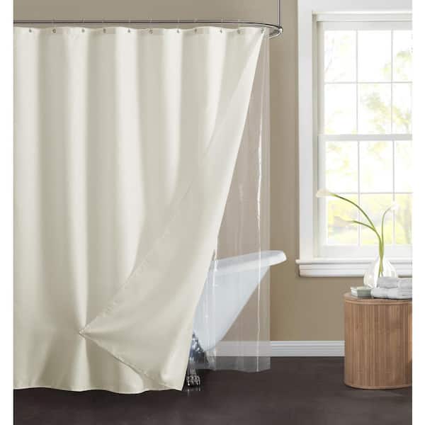 Dainty Home 14-Piece Waffle 70 in. x 72 in. Shower Curtain Set in Ivory
