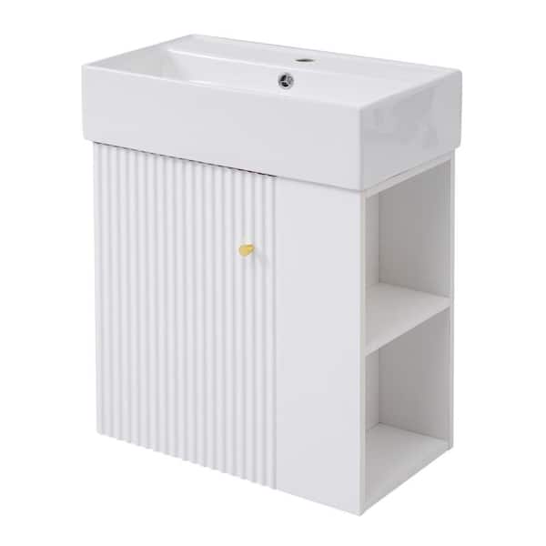 21.6 in. W White Floating Right Side Storage Bathroom Vanity With Ceramic Top