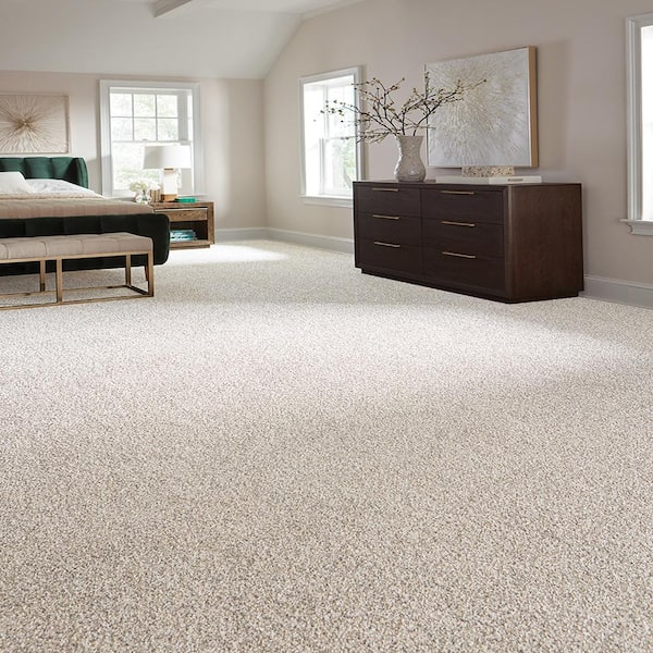 Radiant Retreat II Seashell Beige 58 oz. Polyester Textured Carpet - Installation Required
