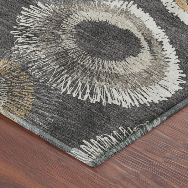 Mayfield Premium Machine Washable Abstract AMF2278 Charcoal 2 ft. x 7 ft. Runner Rug
