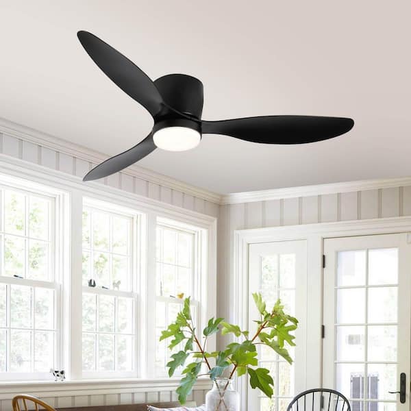 52 in. Smart Indoor Black Low Profile Standard 6 Speeds Ceiling Fan with WIFI Alexa App and 3 Colors Dimmable LED Light