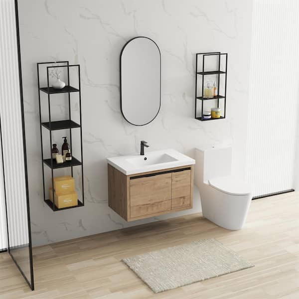 FUNKOL 18.10 in. D x 20.50 in. H x 30 in. W Simplicity Wall-Mount Bathroom Vanity with White Single Resin Sink in Yellow
