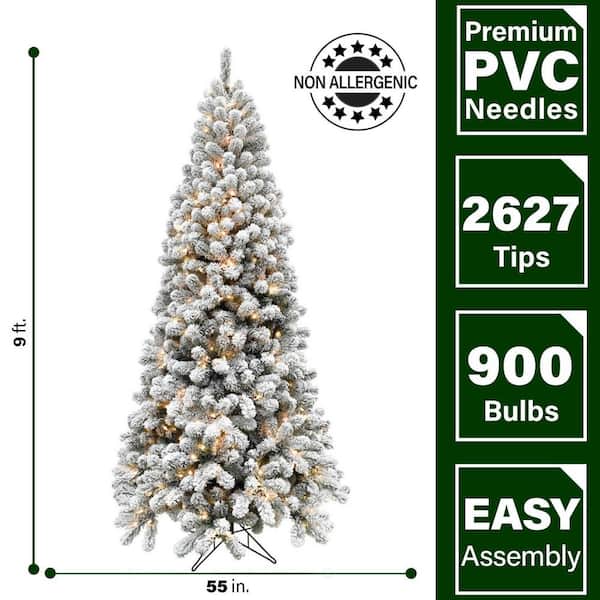 9 ft. Pre-Lit Flocked Akaskan Pine Artificial Christmas Tree with Smart String Lighting