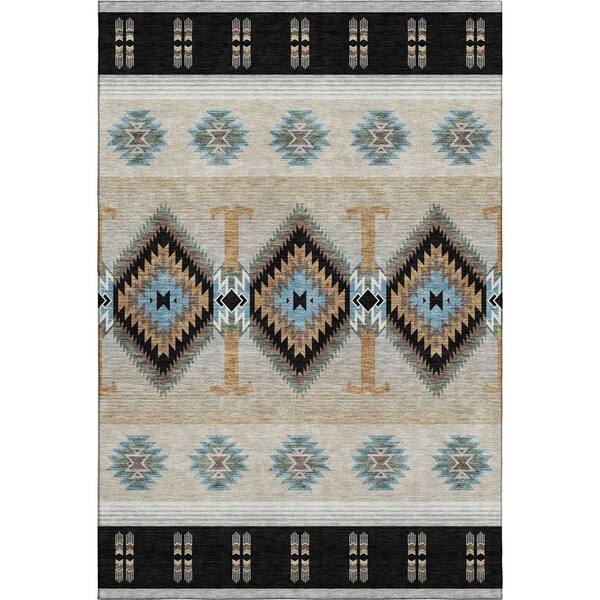 Mayfield Premium Machine Washable Abstract AMF2541 Black 5 ft. x 7 ft. 6 in. Area Rug
