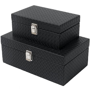 Black Faux Leather Decorative Box 2-Pack