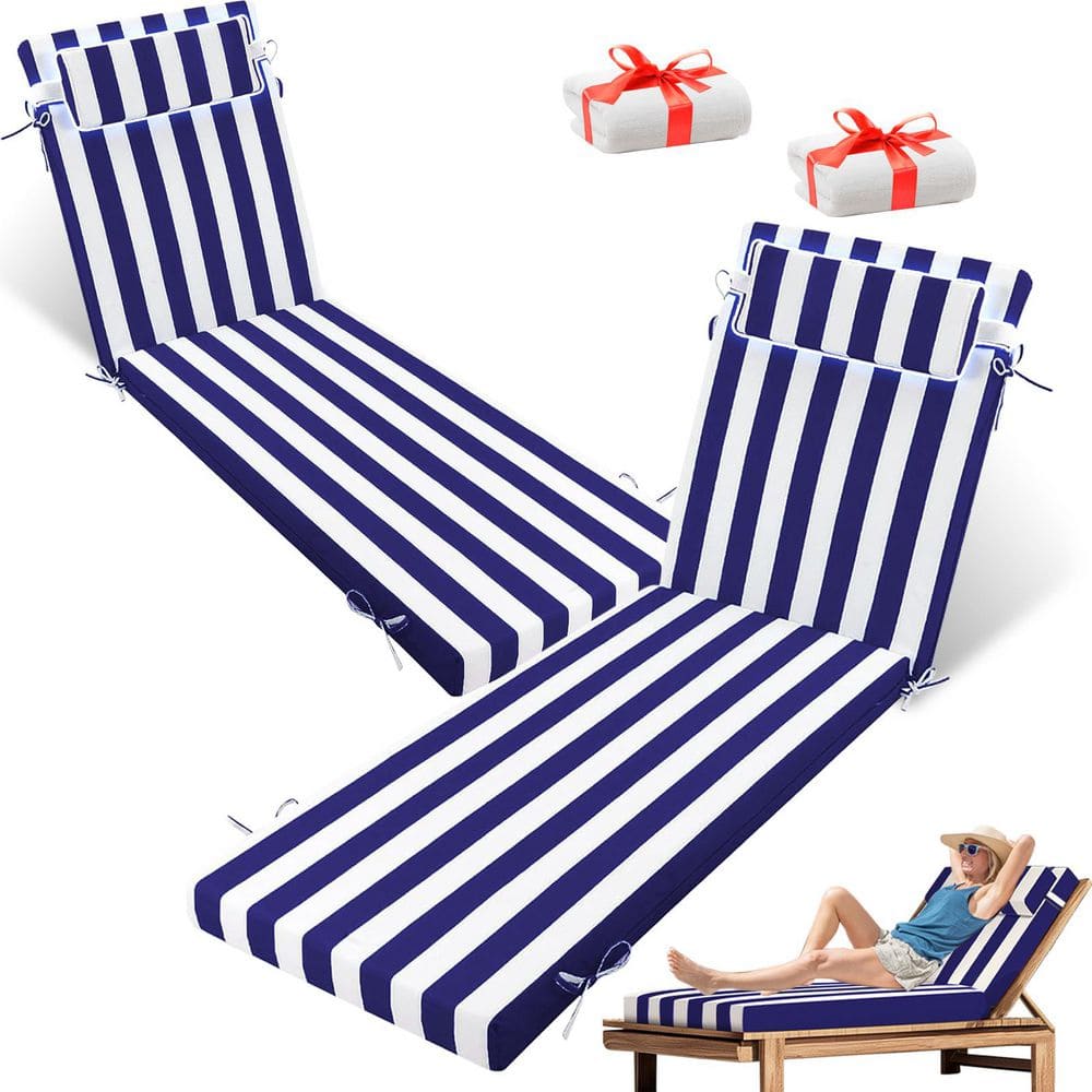 71 in. x 21 in. x 4 in. (2-Pack) Waterproof Outdoor Chaise Lounge Cushion With a Bath Towel Blue and White Stripes price history on PriceWatchPro