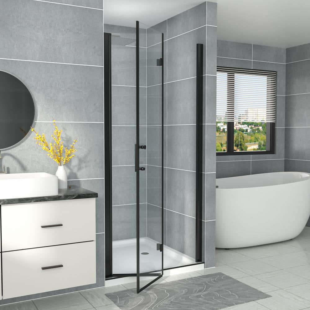 34 in. W x 72 in. H Bifold Semi-Frameless Shower Door in Matte Black Finish