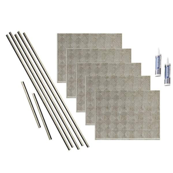 Fasade Miniquattro 18 in. x 24 in. Vintage Metal Vinyl Decorative Wall Tile Backsplash 15 sq. ft. Kit