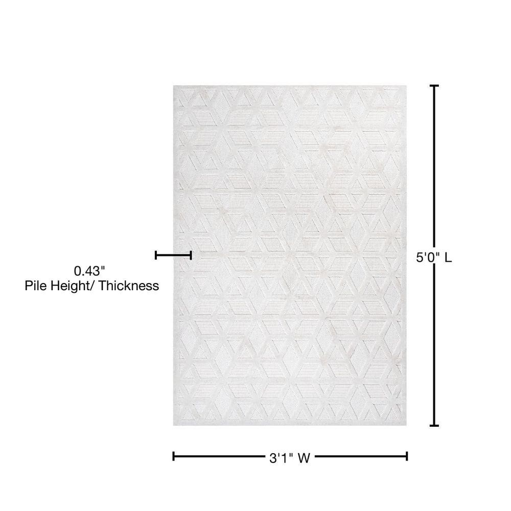 Moorish Elegance Ivory Geometric 3x5 Synthetic Area Rug