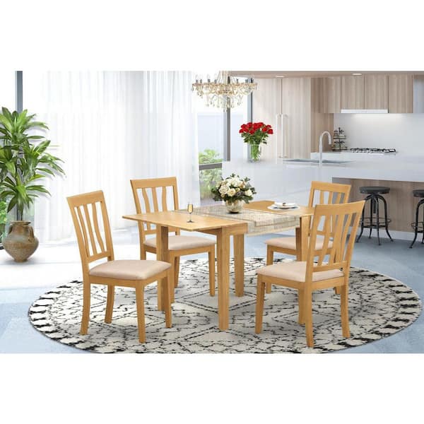 East West Furniture 5-Piece Natural Oak Finish Solid Wood Top-Dining Room Set-Seats 4