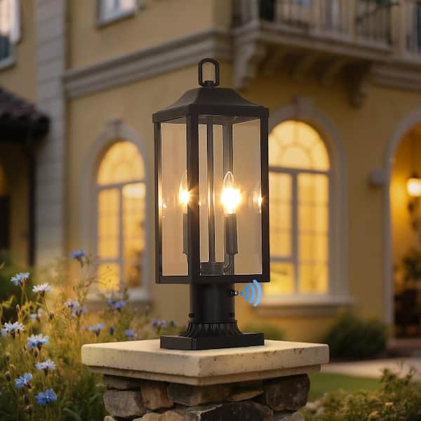 pasentel 20 in. Dusk to Dawn 2-Light Black Metal Hardwired Outdoor