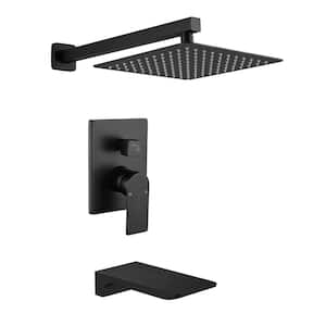 Cerica Single-Handle 2-Spray Square Shower Faucet with Tub Waterfall Spout in Matte Black Valve Included