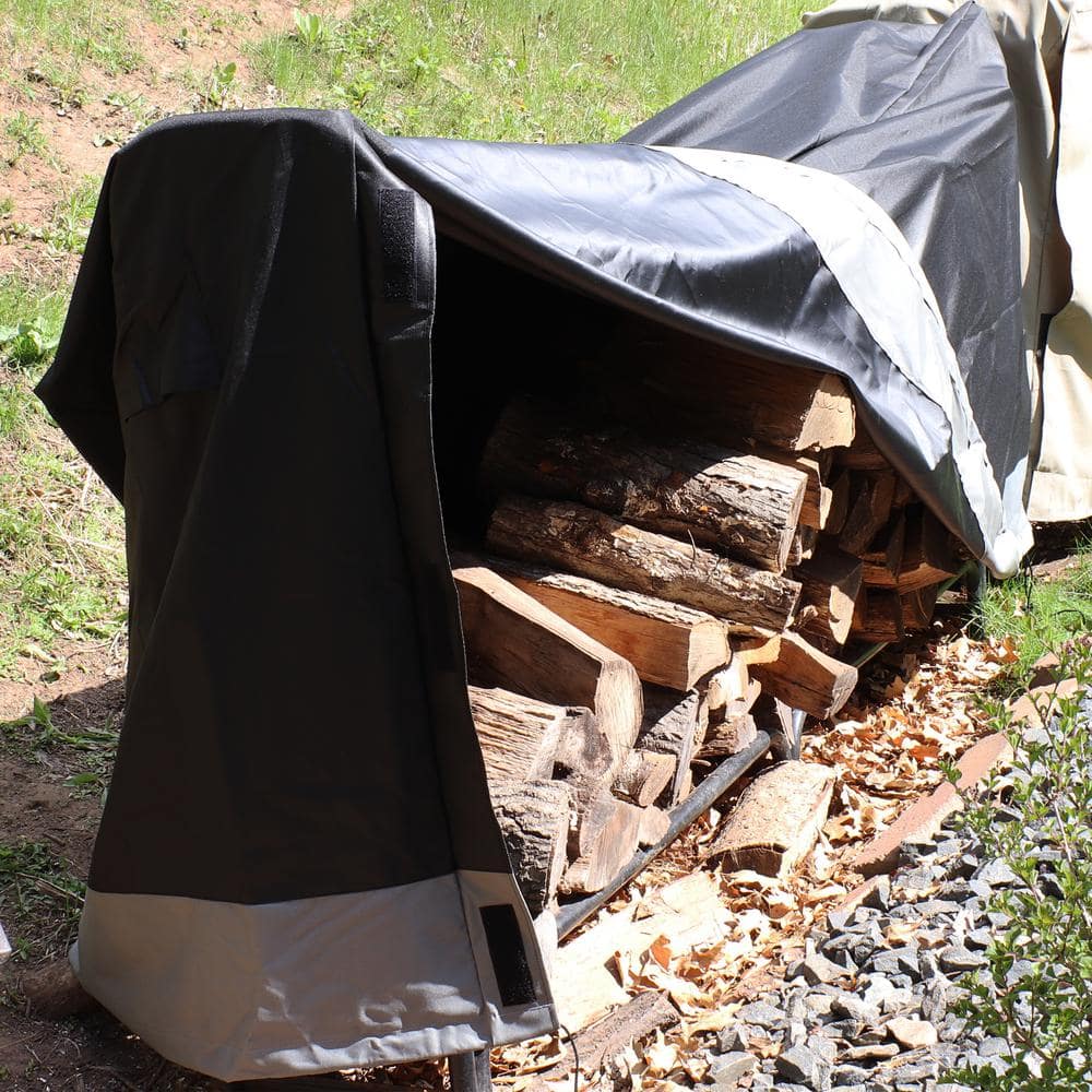 Gray and Black Heavy-Duty Polyester Firewood Rack Cover