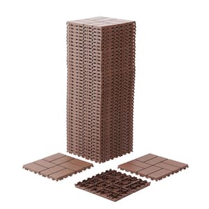 12 in. x 12 in. Plastic Dark Brown Square Stripe Interlocking Floor, Patio Deck Tiles (44-Pack)