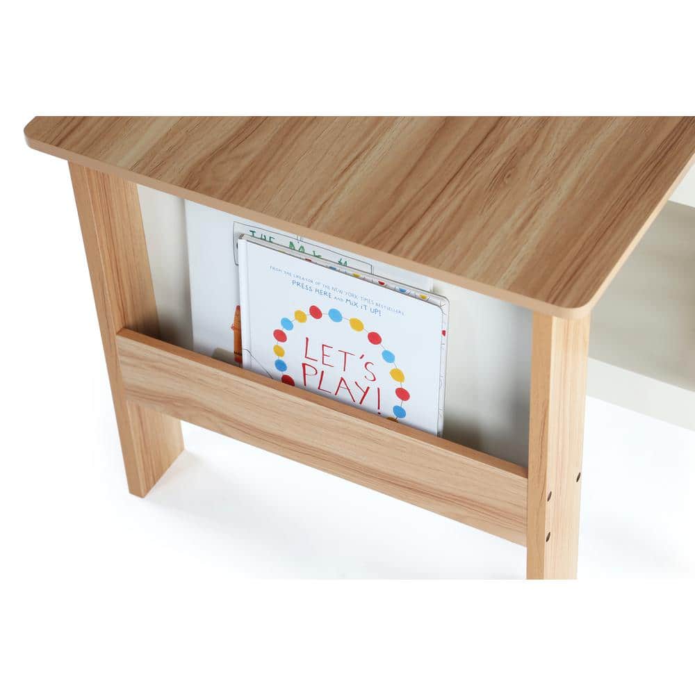 Natural and White Kids' 3-Piece Table and Book Rack Set