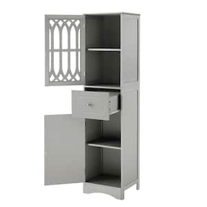 16.5 in. W x 14.2 in. D x 63.8 in. H Gray Linen Cabinet with Adjustable Shelf and Drawer/Doors