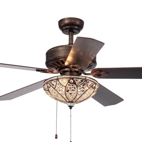 Warehouse of Tiffany Gliska 52 in. Bronze Indoor Hand Pull Chain Ceiling Fan with Light Kit