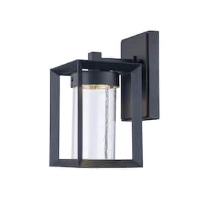Taylor 9.5 in. Black Integrated LED Outdoor Wall Light Fixture with Seeded Glass
