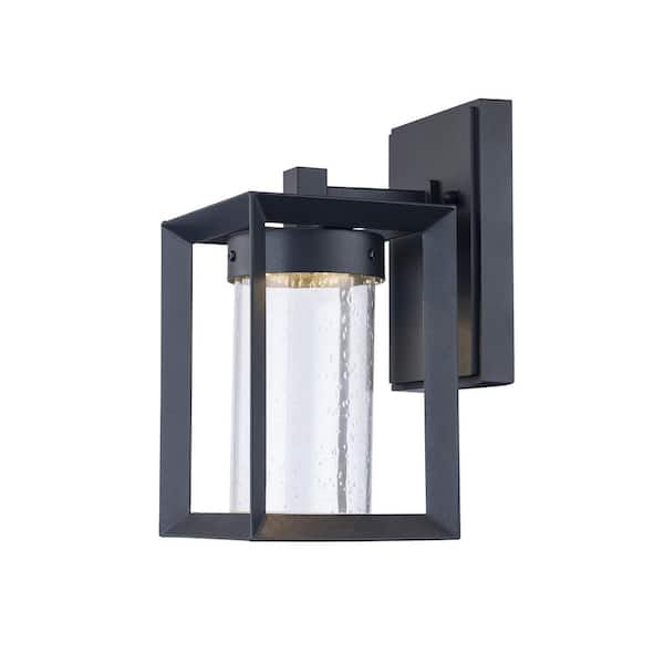 Bel Air Lighting Taylor 9.5 in. Black Integrated LED Outdoor Wall Light Fixture with Seeded Glass