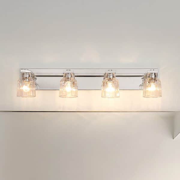 Dryden 32-in. 4-light Polished Nickel Vanity Light with Clear Ribbed Glass Shades